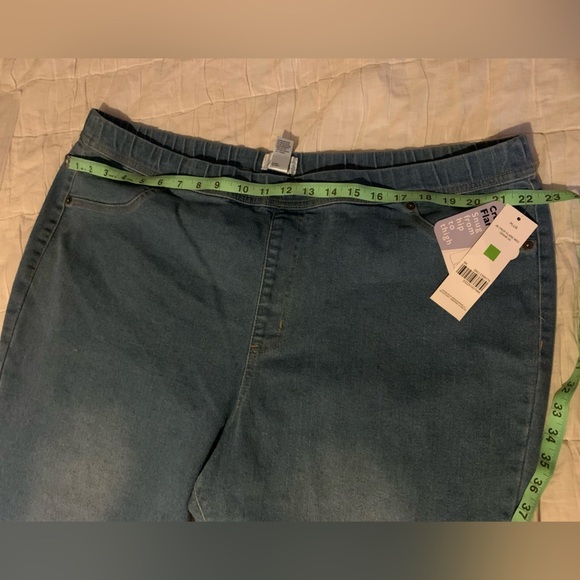 Blue 3X Cropped Flare Wide Leg Jeans with Raw Hem elastic pull on jeans - Picture 5 of 8